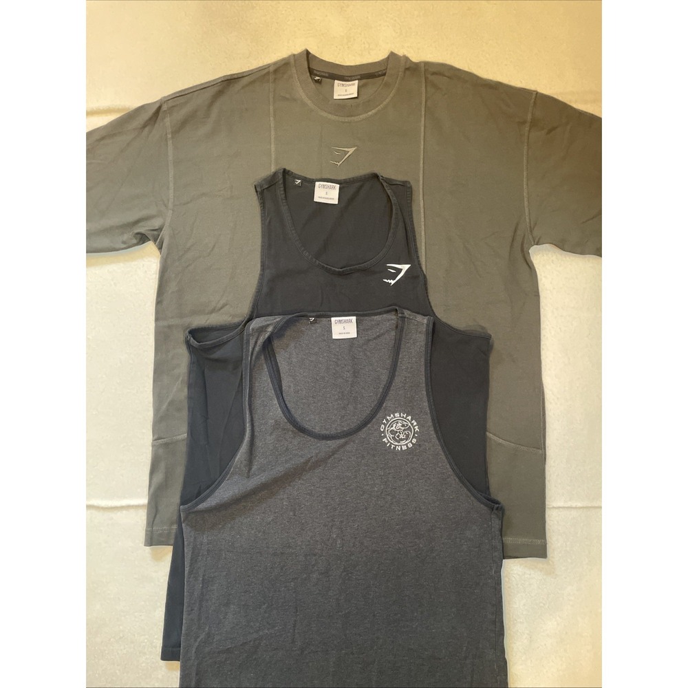 Gymshark Men's Size S Tank Top Shirt Lot Of 3 Gray Black Gym Sleeveless